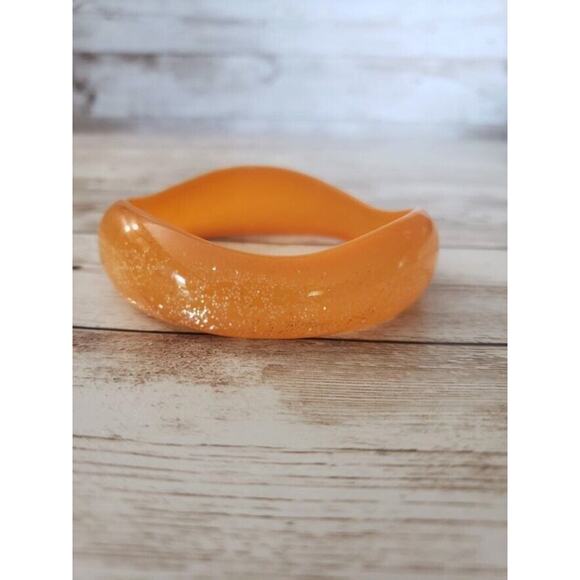 Vintage Bracelet / Bangle Wavy Glittery Orange - Picture 2 of 4